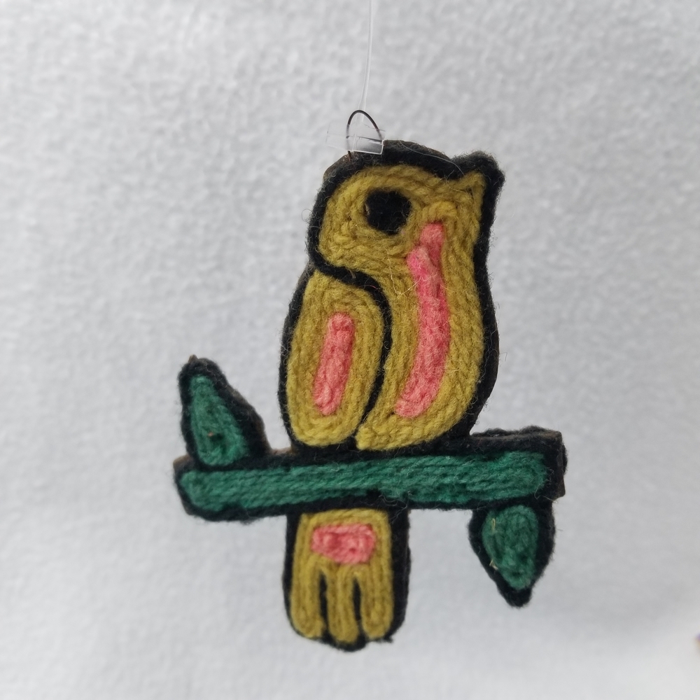 Colorful Bird Ornament Pair - Pink and Yellow - Picture 12 of 13